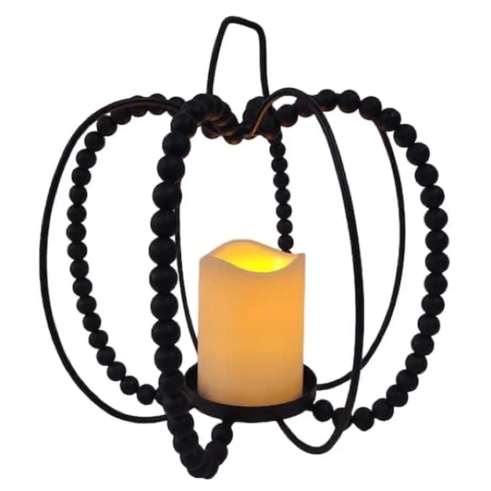 🆕ASHLAND Black Beaded Pumpkin Battery Operated Lantern, OS
